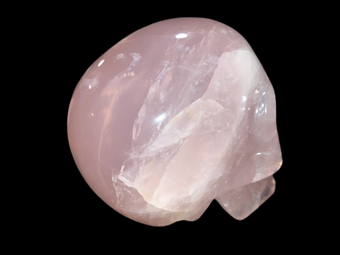 5.3" Self Healed Rose Quartz Skull w/ Rainbows