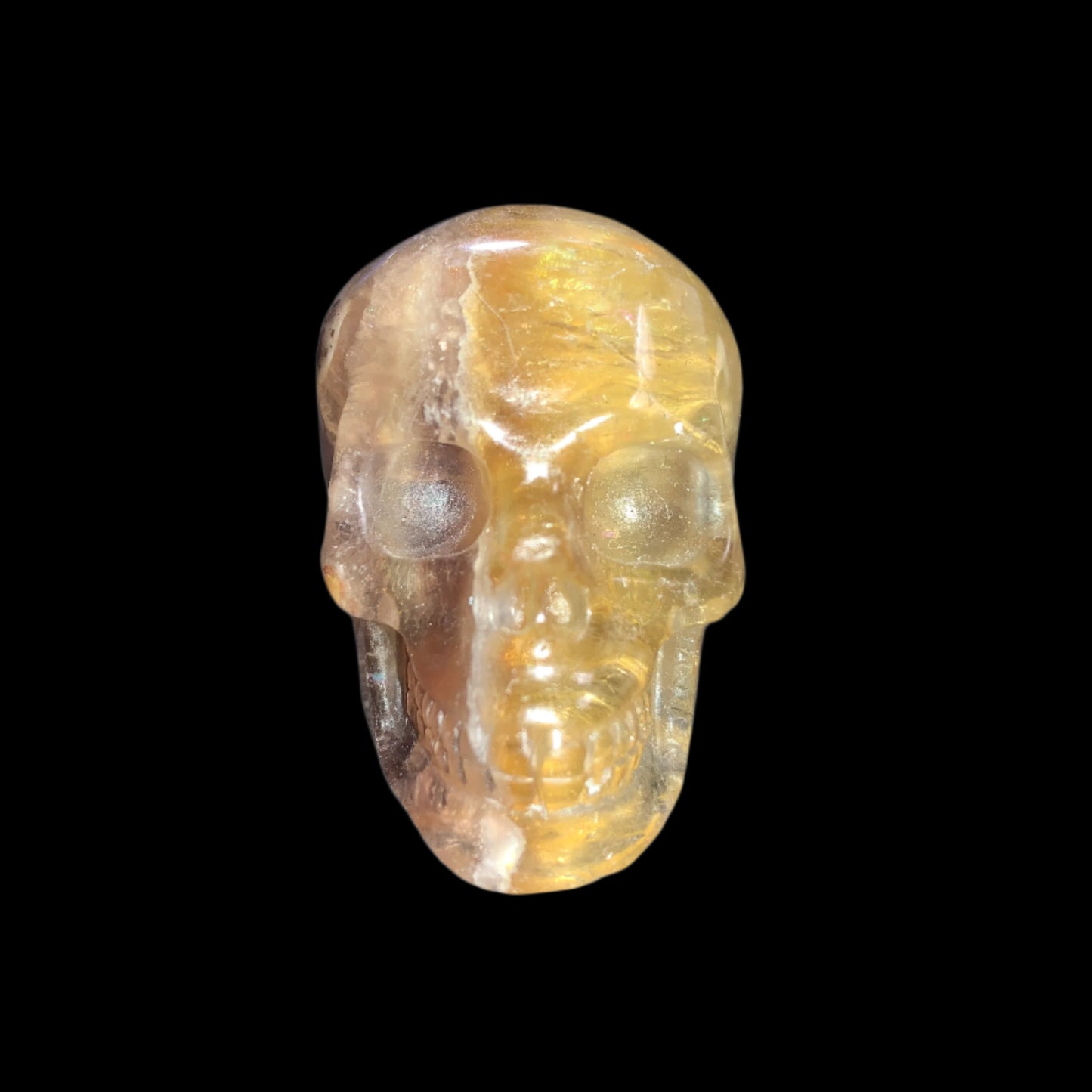 2.2" Golden Fluorite Skull w/ Rainbows