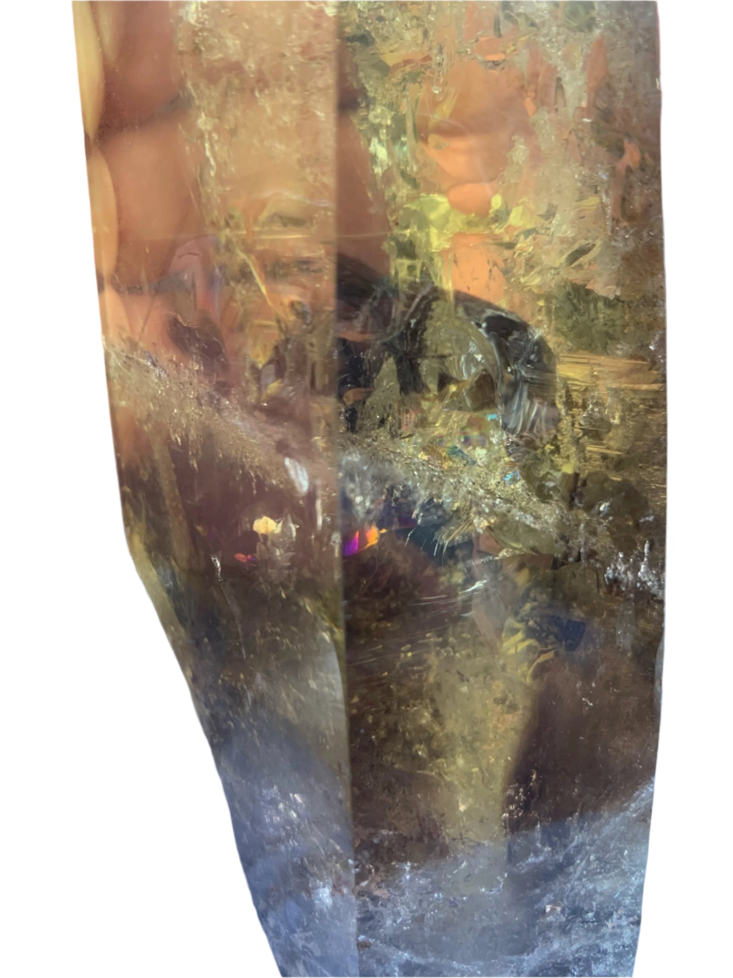 8.125" Smoky Citrine Time Keeper Generator Obelisk w/ LOTS OF RAINBOWS