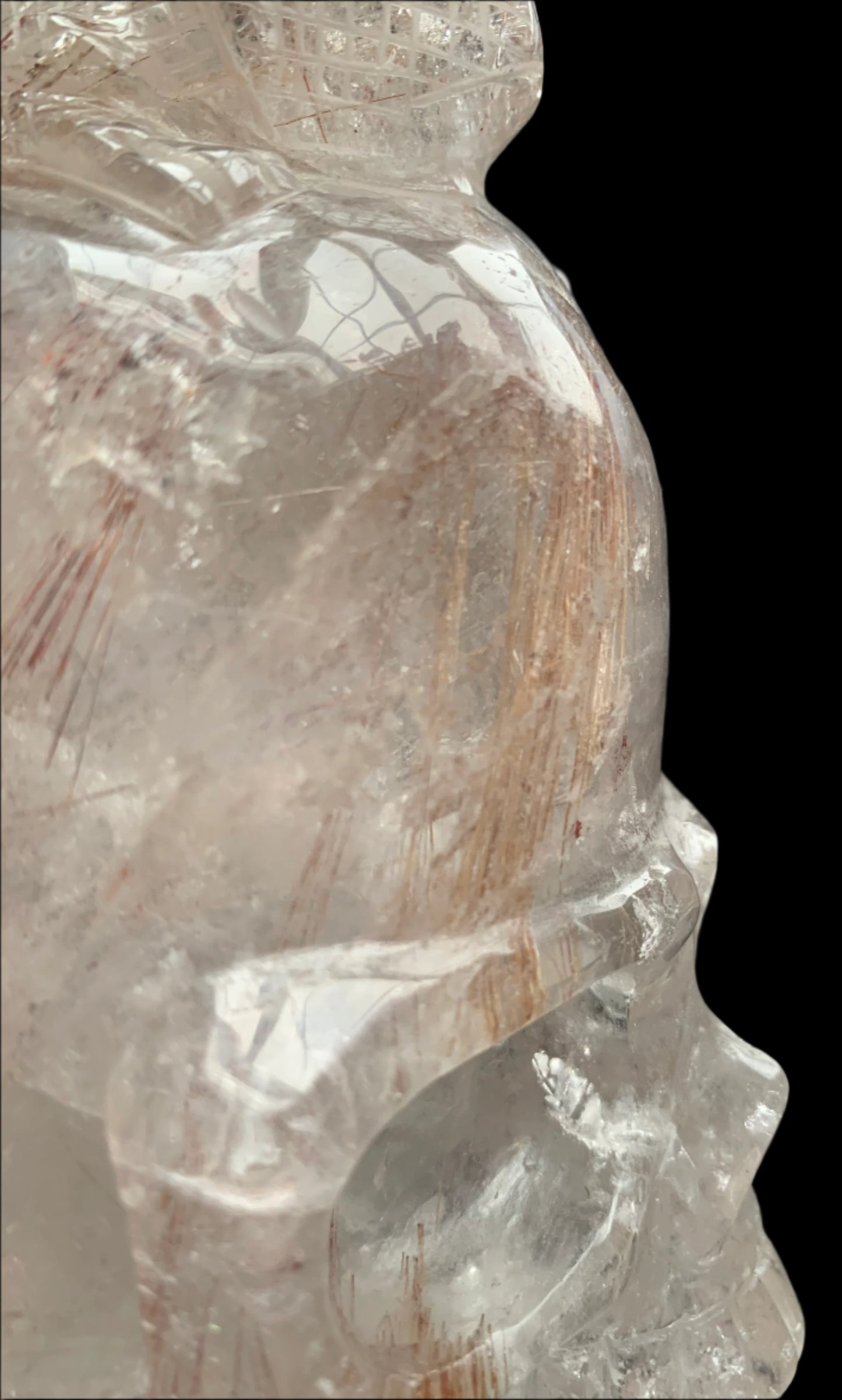6.75" Copper Rutilated Quartz Lizard Skull w/ Rainbows