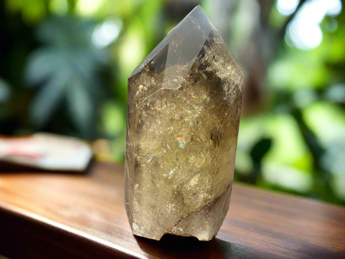 6.2" Smoky Citrine Channeler & Code Keeper Quartz Point w/ Rainbows