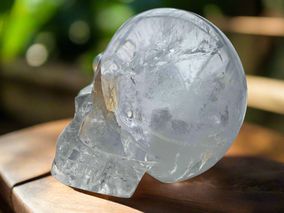 5" Himalayan Quartz Golden Healer Skull w/ Rainbows