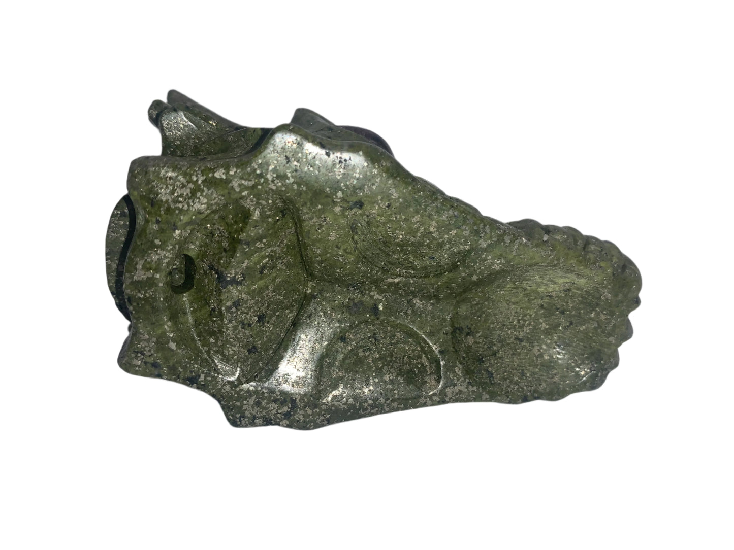 4.2" Pyrite & Serpentine Dragon w/ Stichtite Eyes