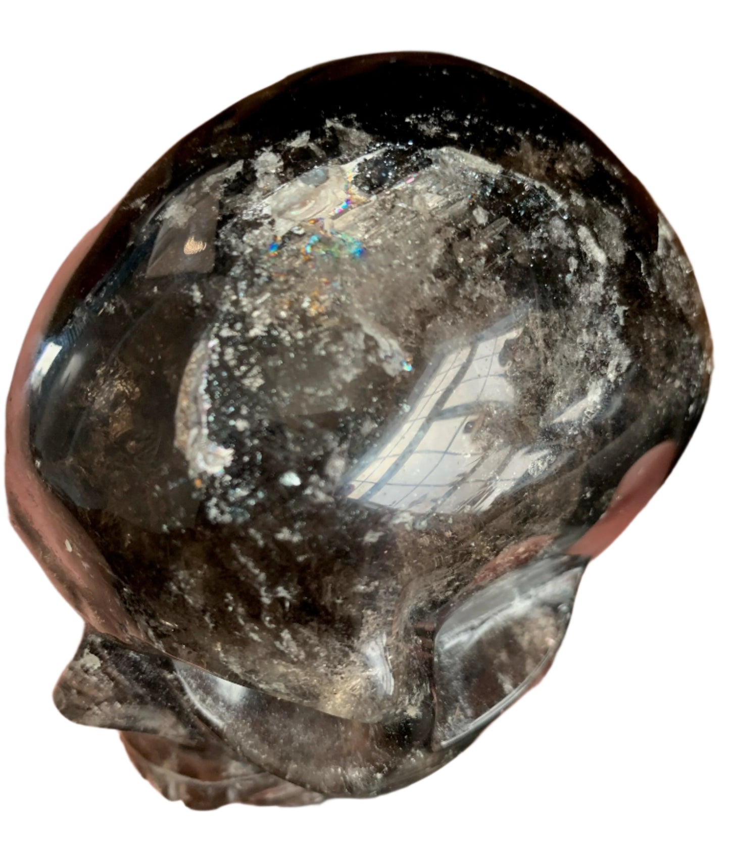 4.1" Morion Quartz Skull w/ Rainbows