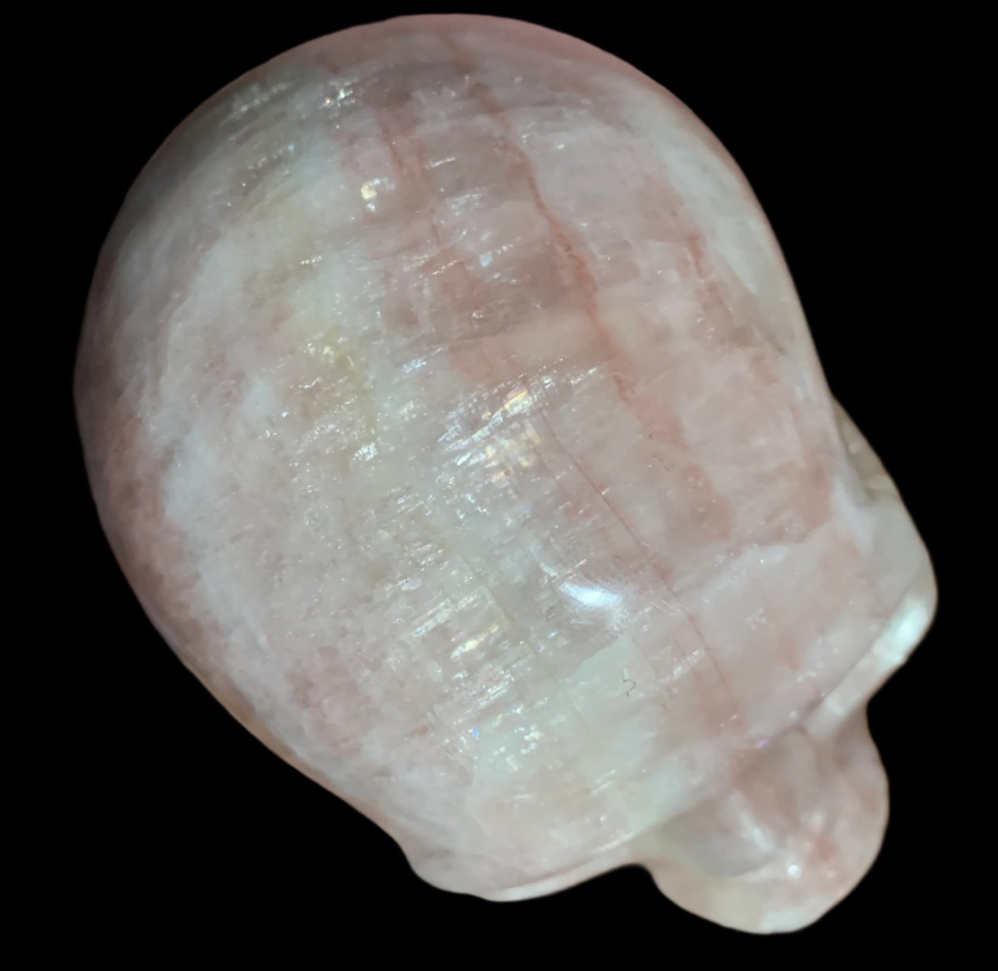 5.3" Pink Calcite Skull w/ Rainbows