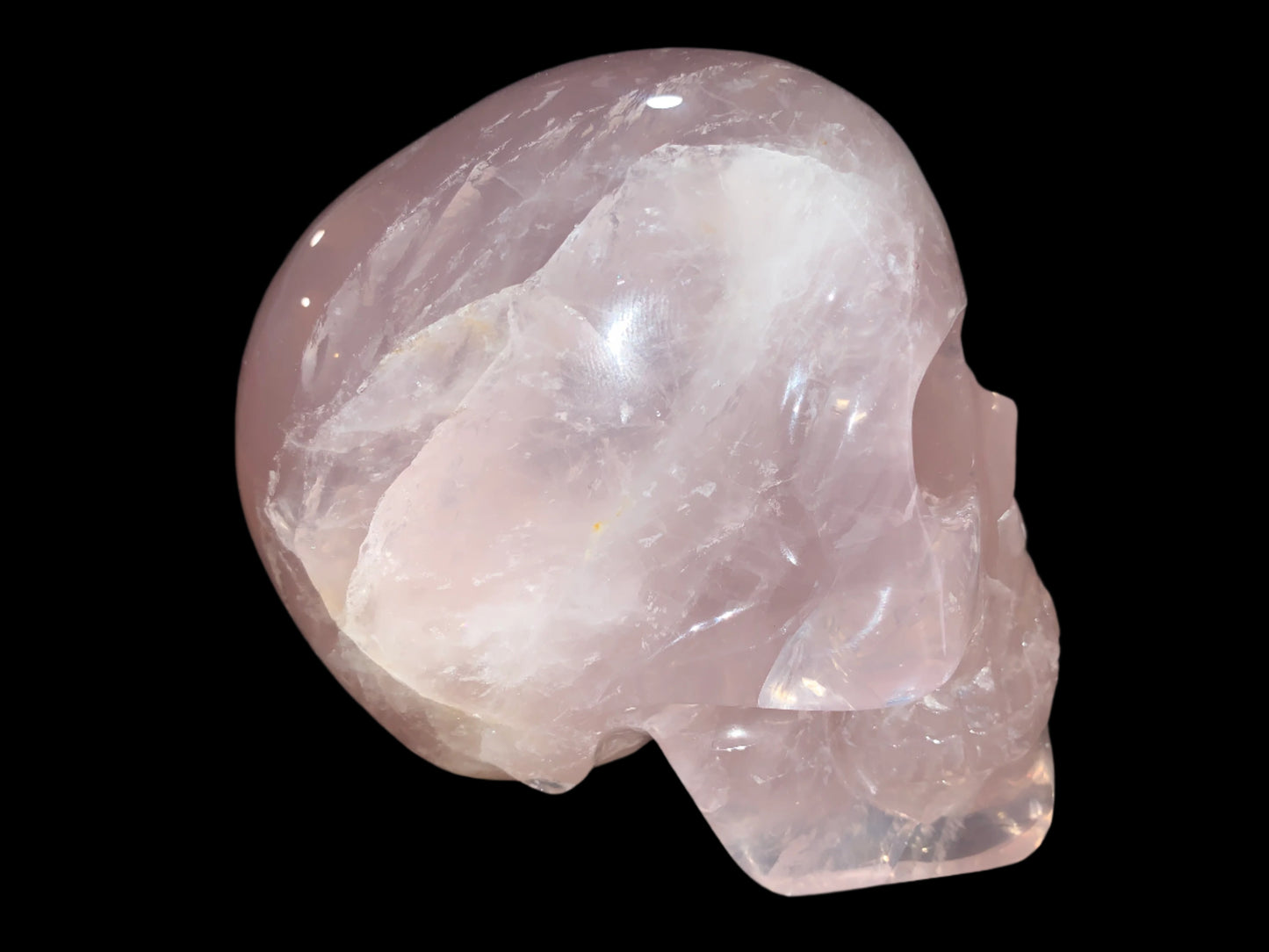 5.3" Self Healed Rose Quartz Skull w/ Rainbows