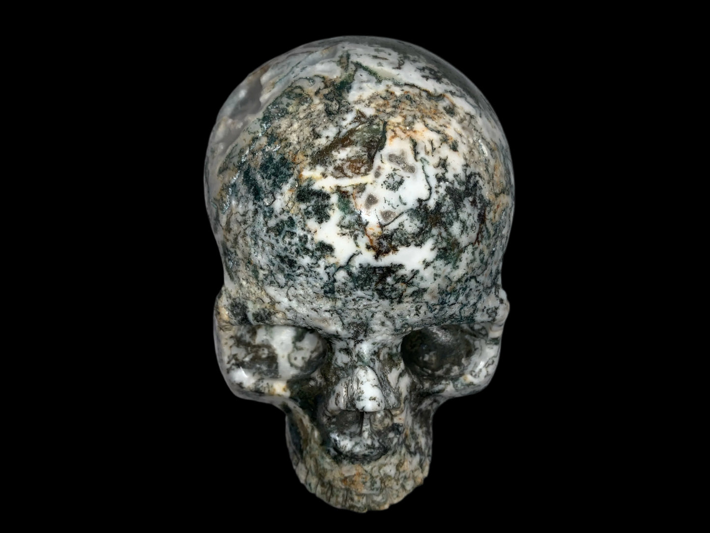 5.6" Moss Agate Singing Skull