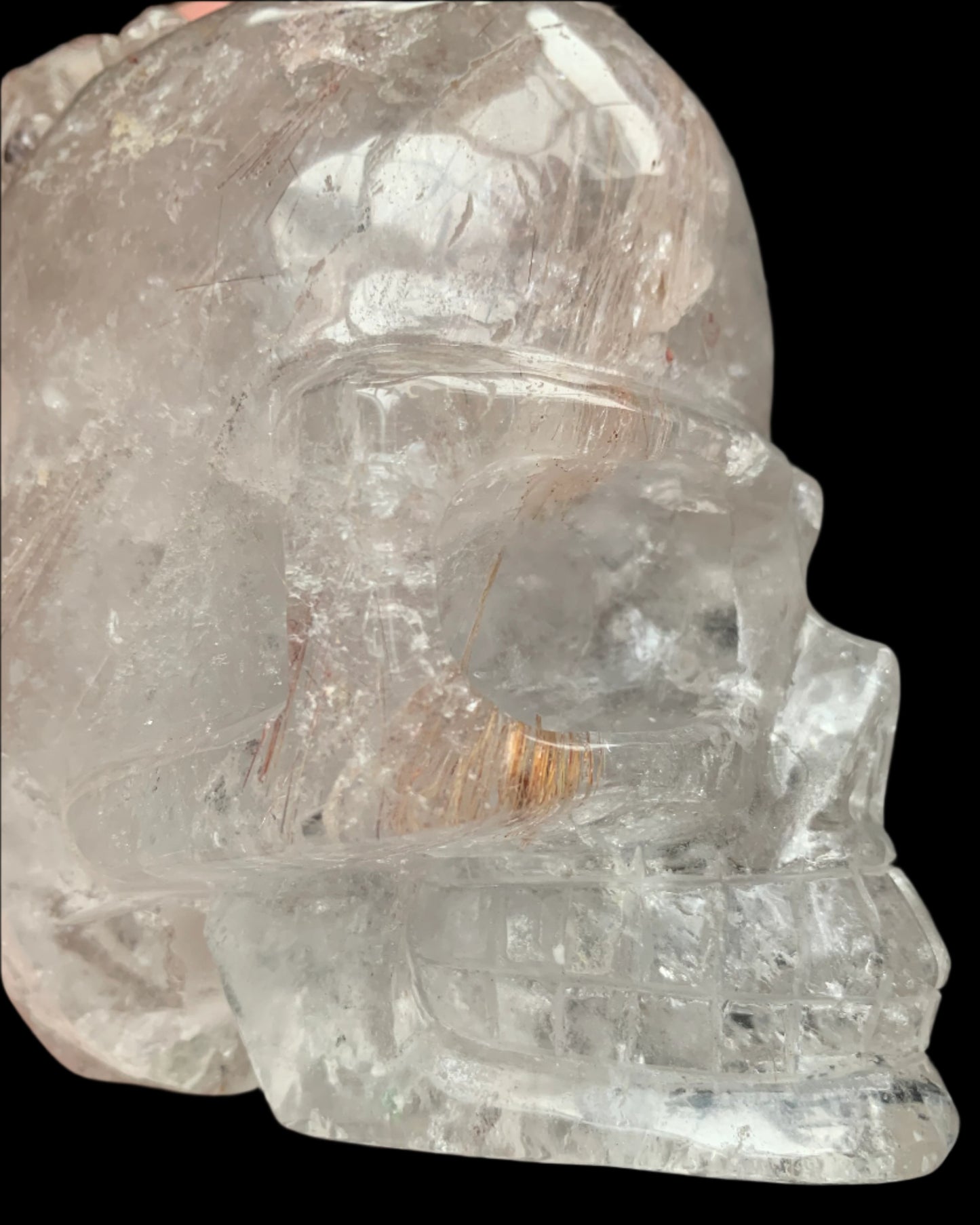 6.75" Copper Rutilated Quartz Lizard Skull w/ Rainbows