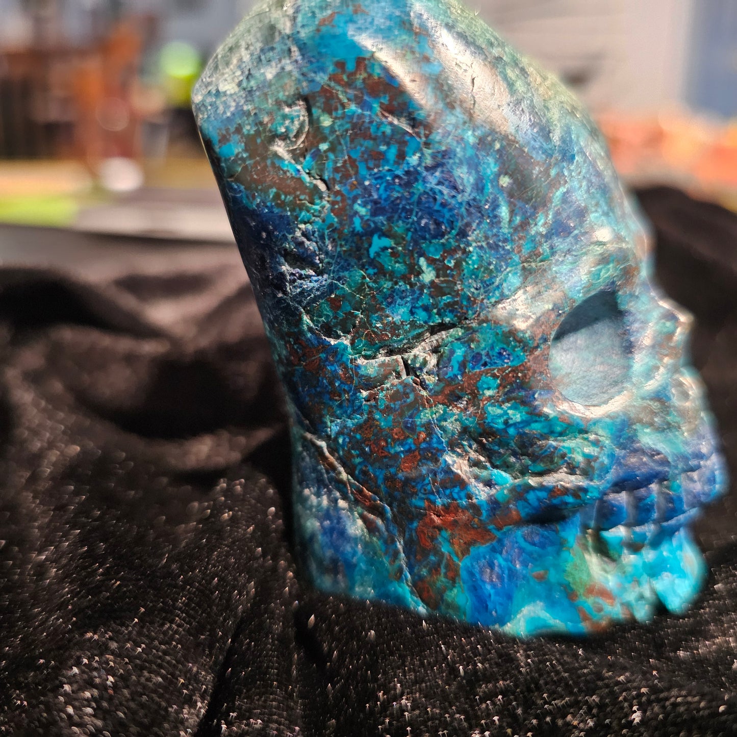 Cráneo de cristal de crisocola 'azul verdadero'