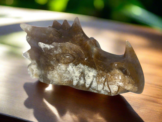 Ágata musgosa de 6,2" con dragón de calcedonia
