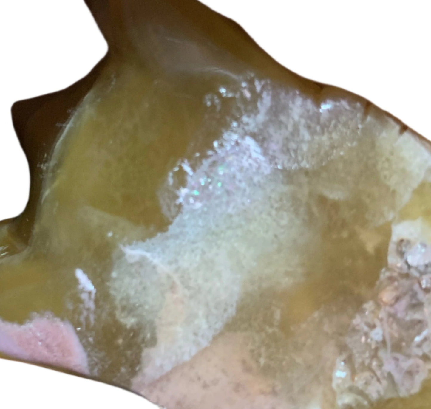 Cráneo de dragón de fluorita dorada de Leandro con arcoíris