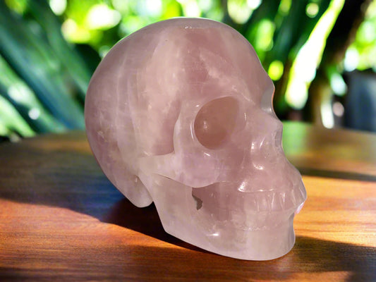 Calavera de cuarzo rosa de 5,3"