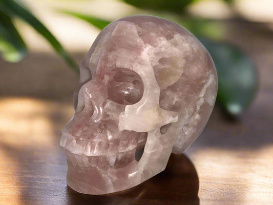 5.3" Pink Calcite Skull w/ Rainbows