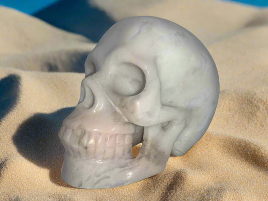 5.3" White Flower Agate Skull
