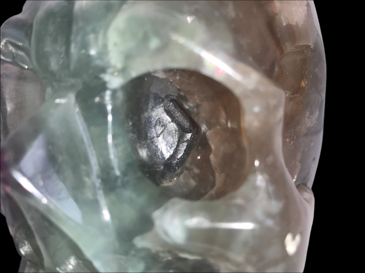 6.4" Rainbow & Black Fluorite Skull w/ Rainbows