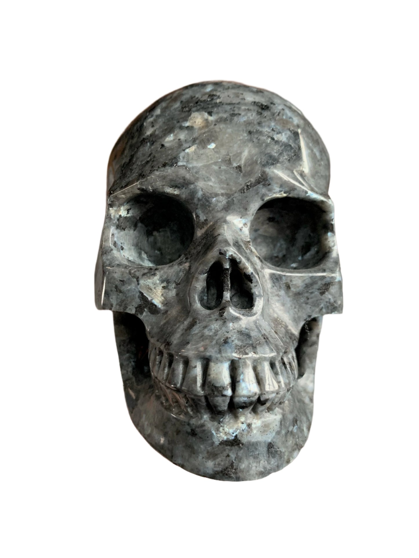 5.3" Larvikite Skull w/ Rainbows