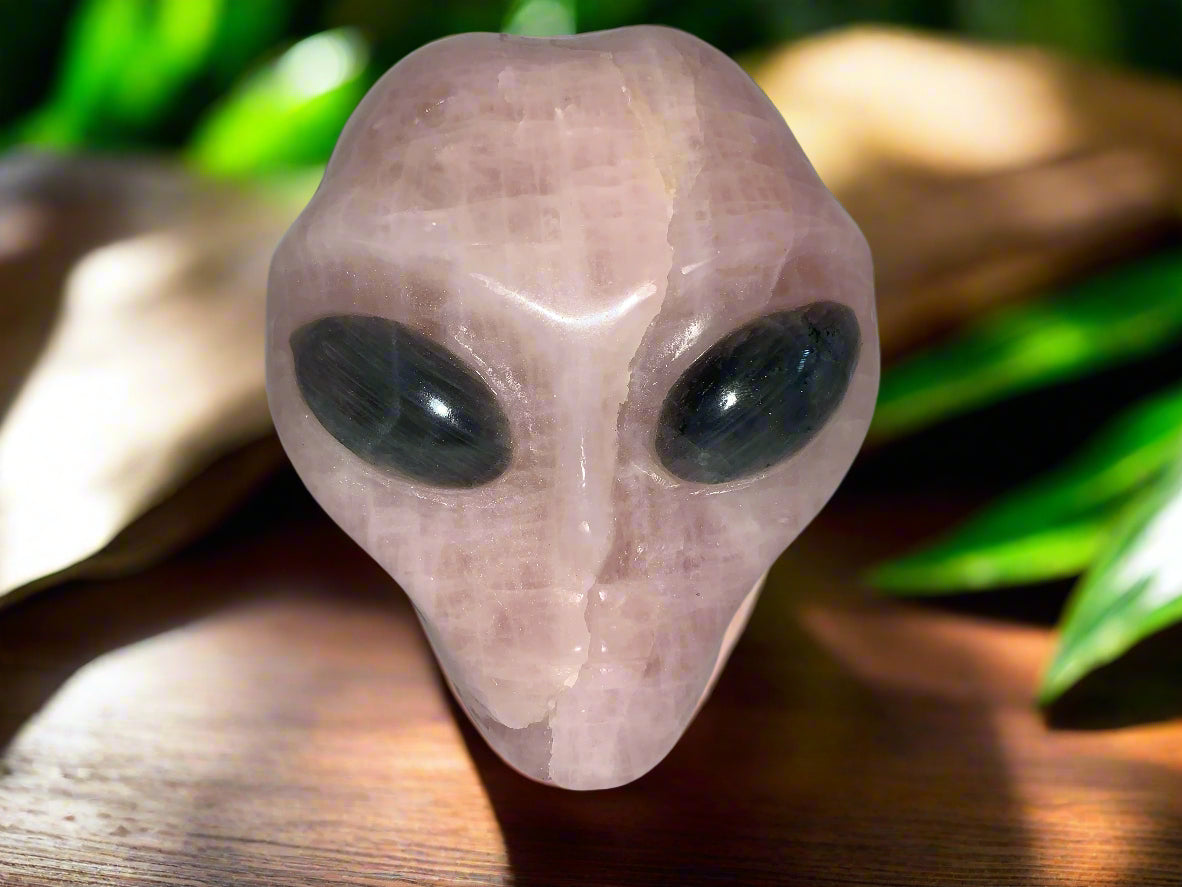 Ser estelar de cuarzo rosa de 4,8" con ojos de labradorita
