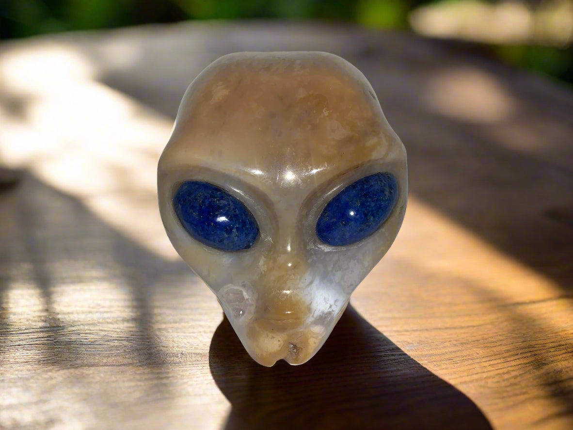 Ser estelar de ágata dendrítica cornalina de 4,1" con ojos de lapislázuli