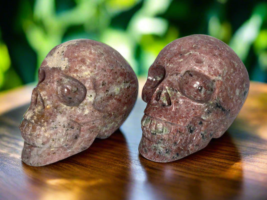 4.4" Pair Of Gatekeeper Peach Blossom Sesame Jasper Skulls