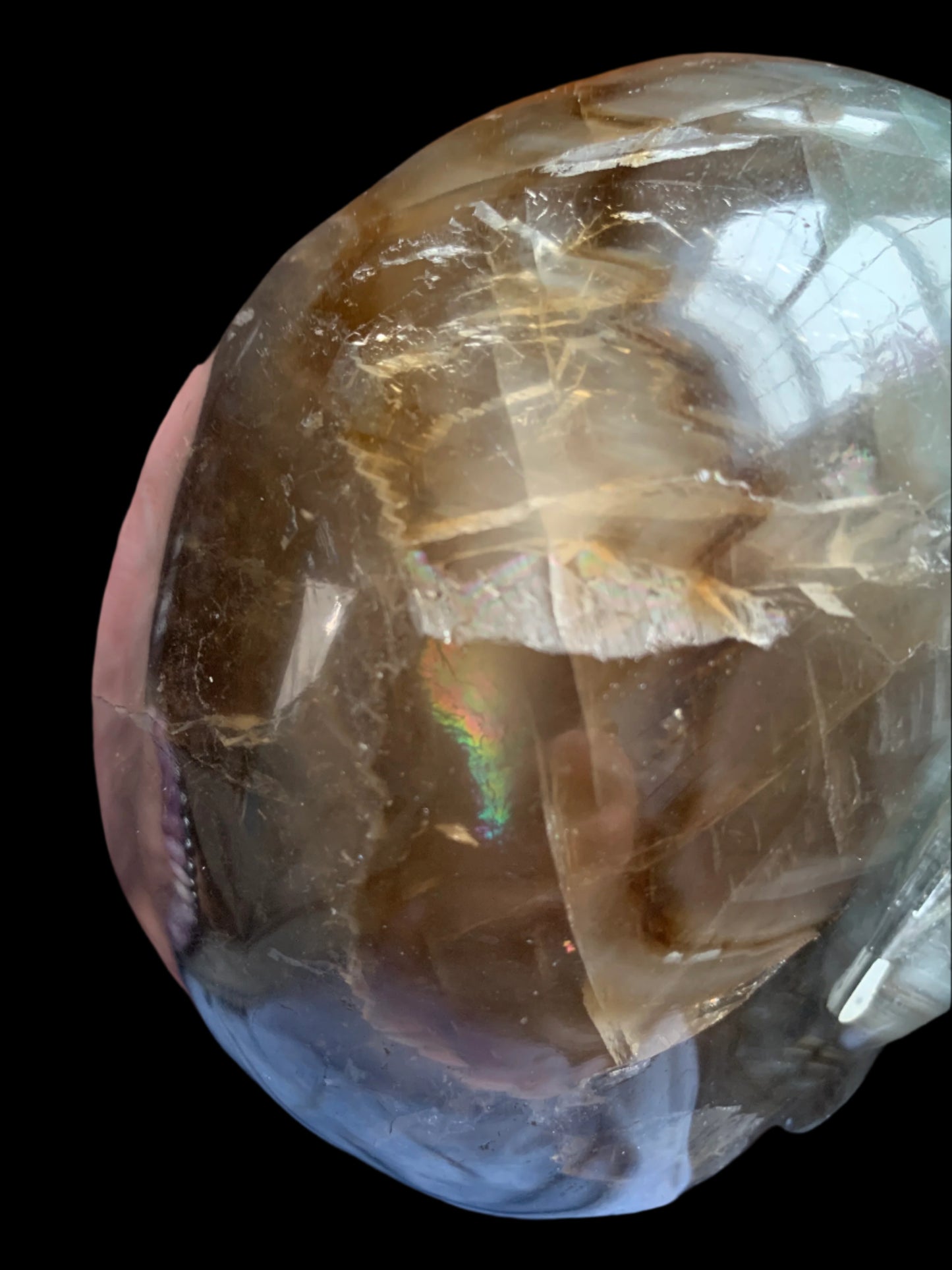 6.4" Rainbow & Black Fluorite Skull w/ Rainbows