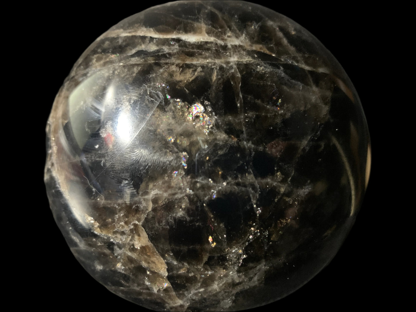 4.4" Morion Quartz Sphere w/ Rainbows
