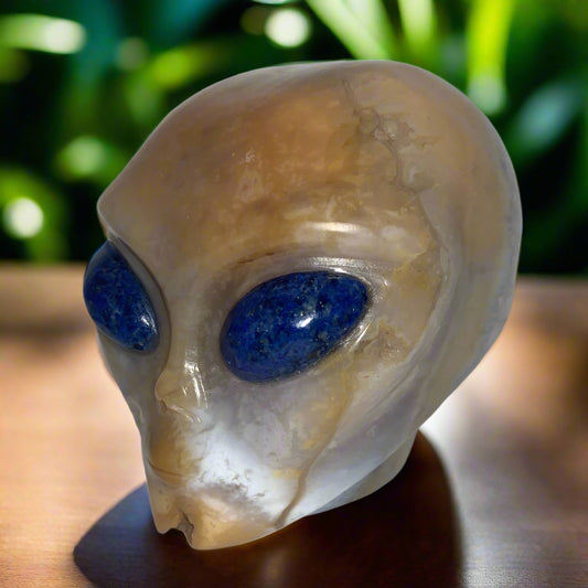 Ser estelar de ágata dendrítica cornalina de 4,1" con ojos de lapislázuli