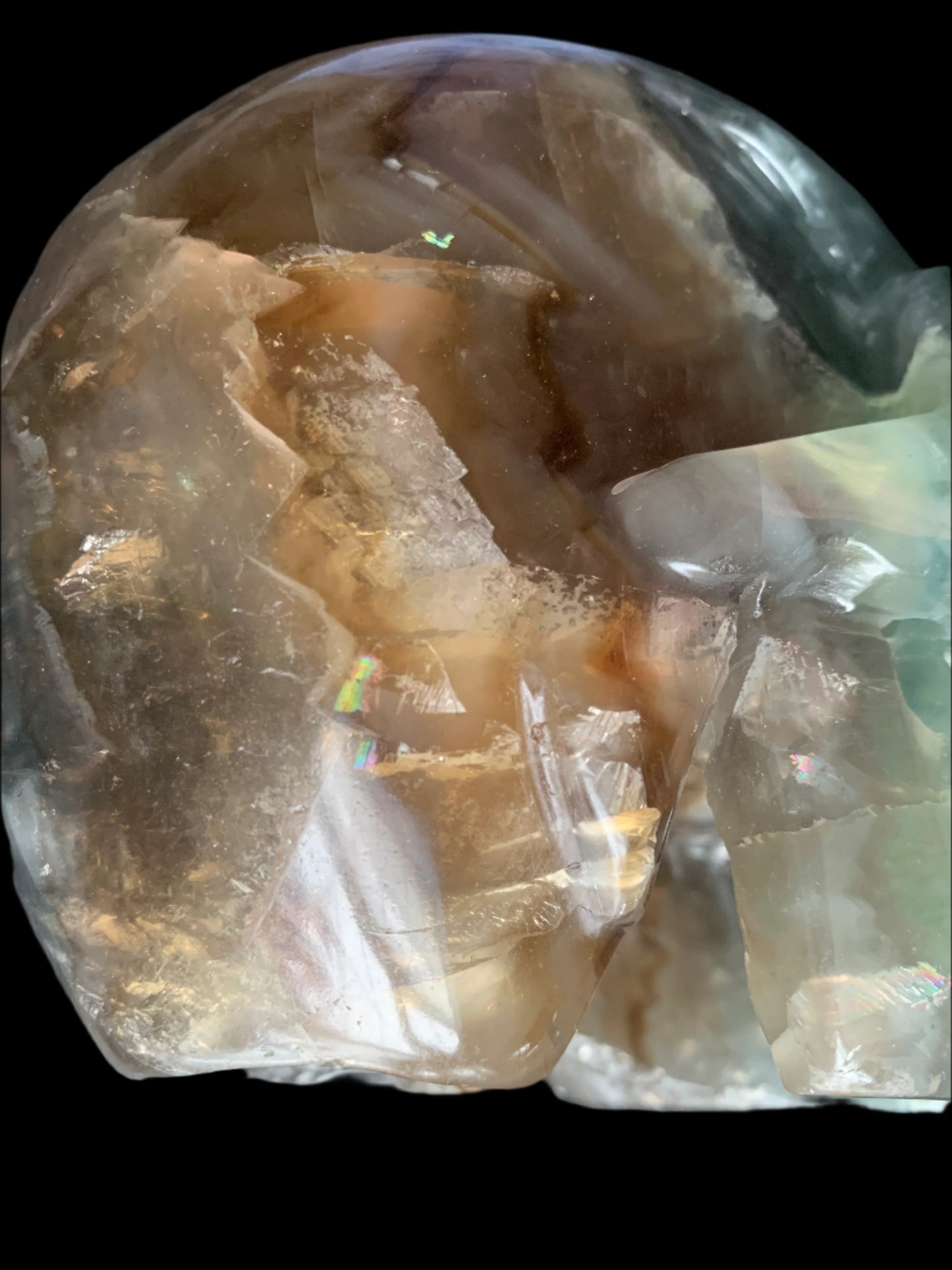 6.4" Rainbow & Black Fluorite Skull w/ Rainbows
