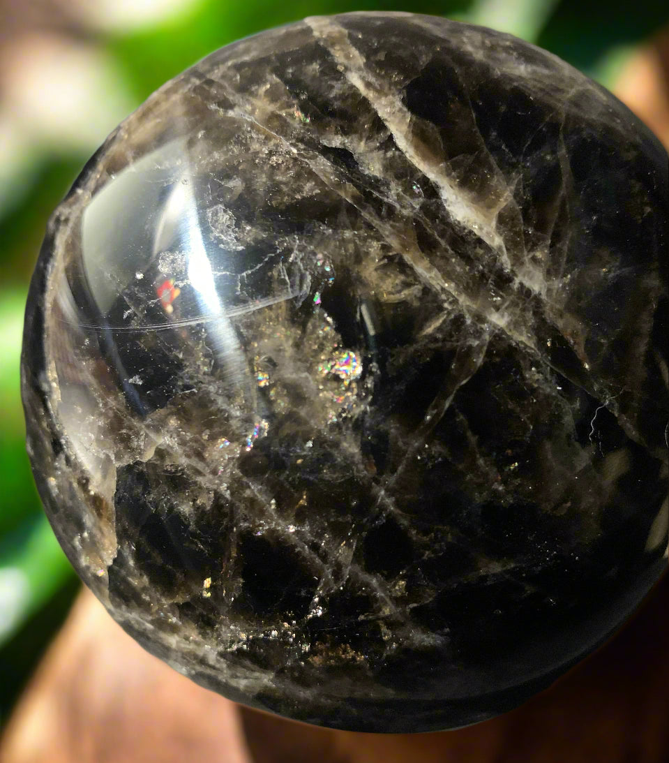 4.4" Morion Quartz Sphere w/ Rainbows