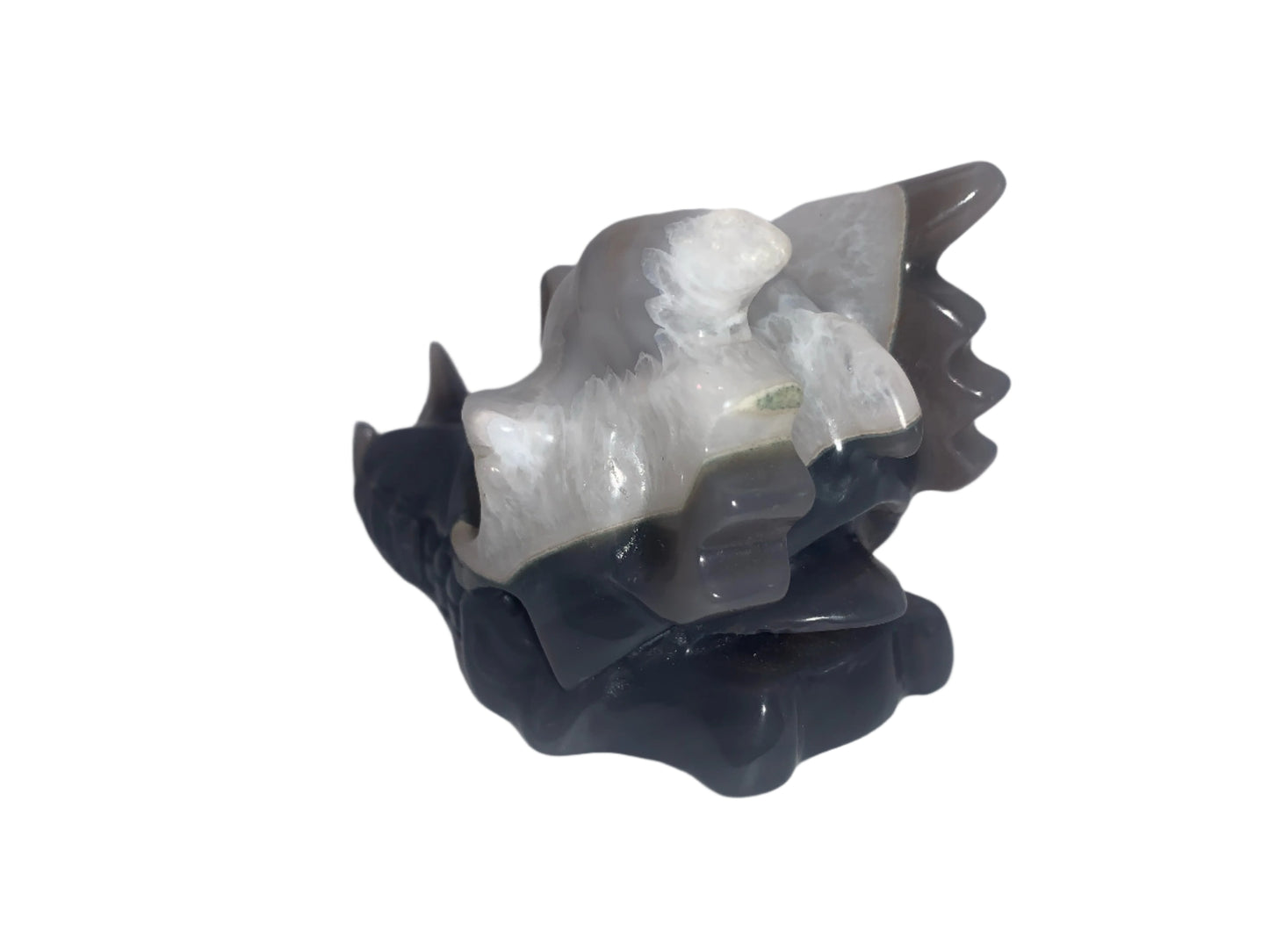 5.3" Gray Agate and White Quartz Dragon Skull