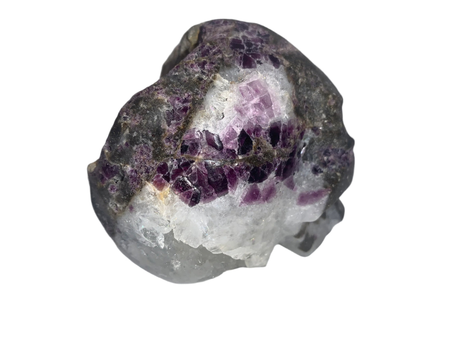 Cráneo de fluorita y cuarzo morado de 4,1" con pirita