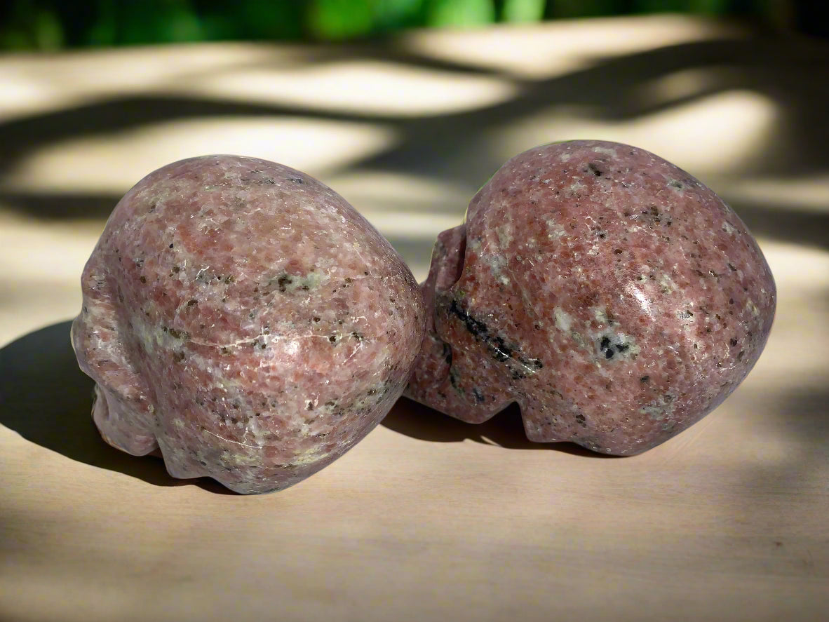 4.4" Pair Of Gatekeeper Peach Blossom Sesame Jasper Skulls