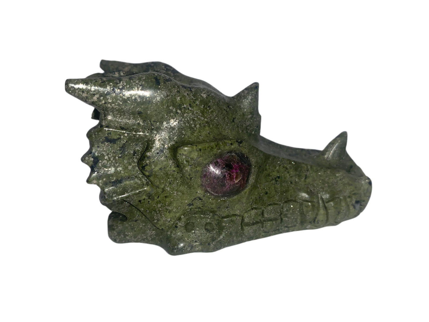 Dragón de pirita y serpentina de 4,2" con ojos de stichtita