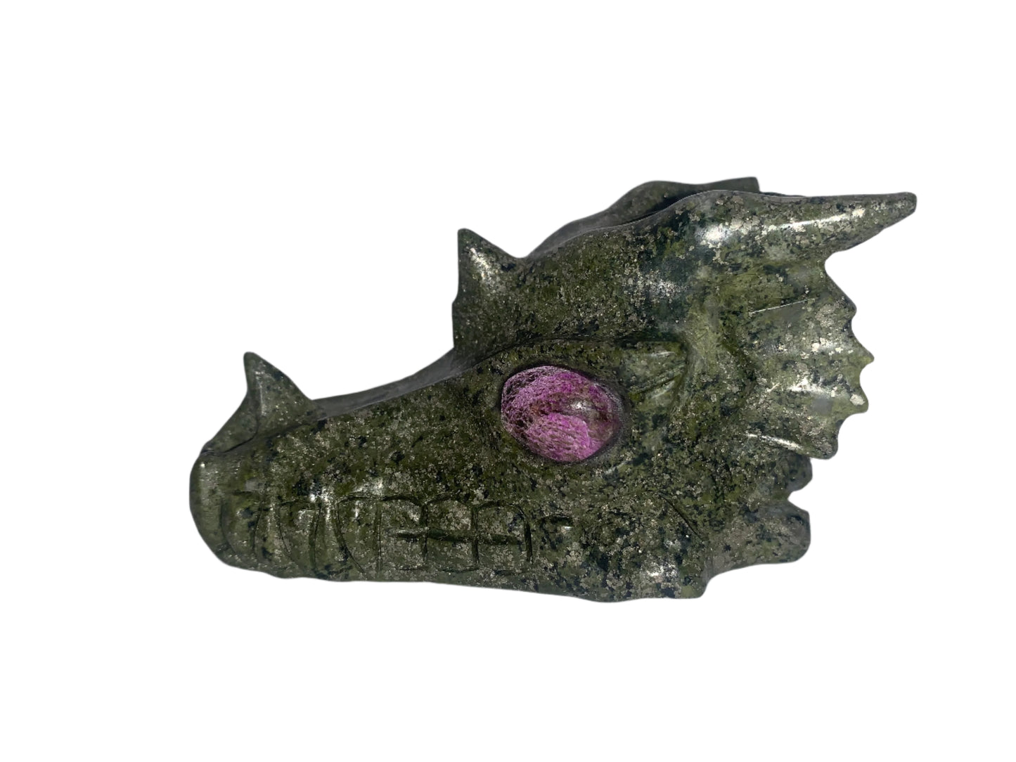 Dragón de pirita y serpentina de 4,2" con ojos de stichtita