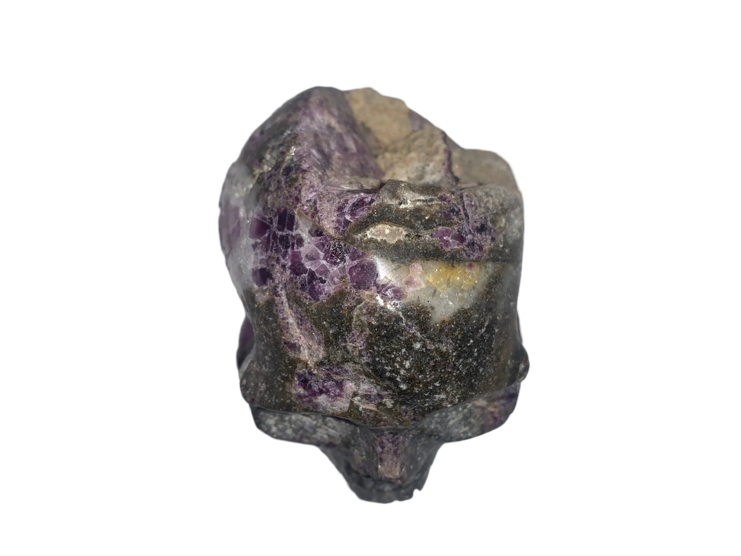 Cráneo de fluorita y cuarzo morado de 4,1" con pirita