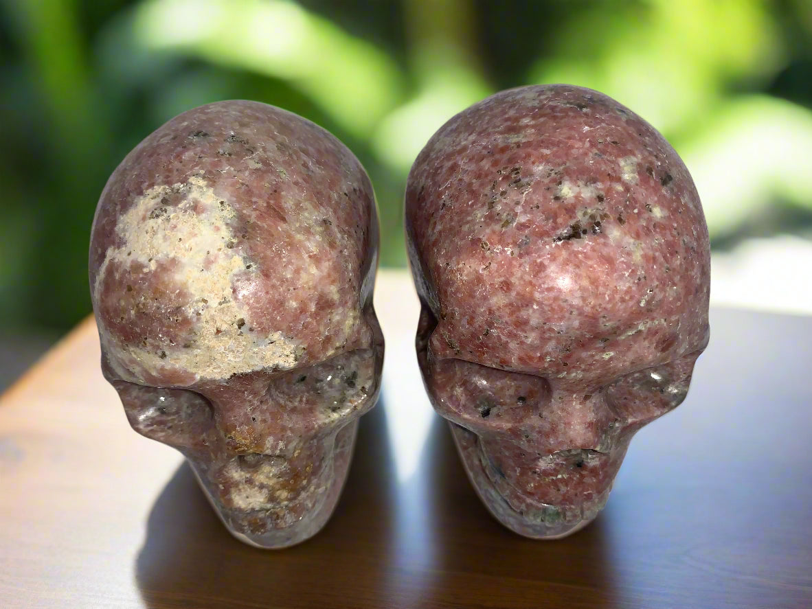 4.4" Pair Of Gatekeeper Peach Blossom Sesame Jasper Skulls