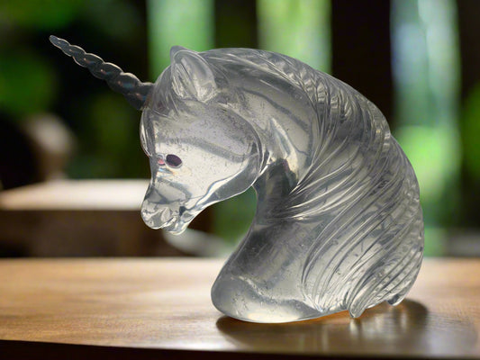 4.5" Quartz Sterling Horn Baby Unicorn w/ Garnet Eyes & Rainbows